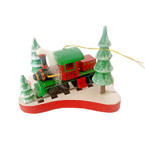 Vintage Roman Evergreen Express Wooden Christmas Train Ornament 1986